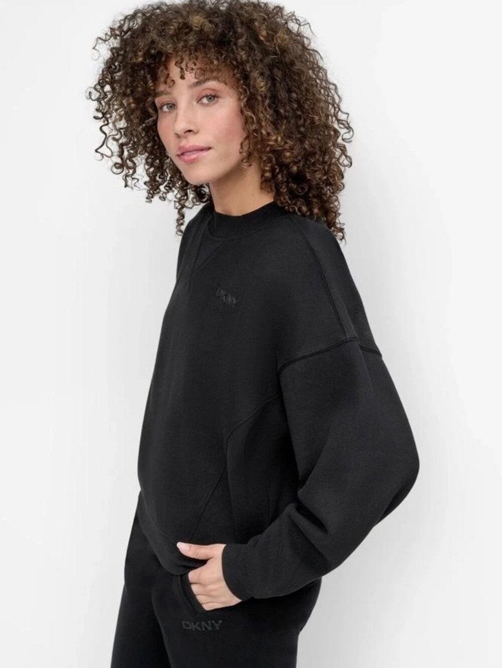 New DKNY Sport Logo Crewneck Pullover Sweatshirt, Black